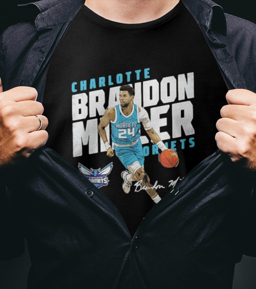 Charlotte Hornets Brandon Miller 24 Basketball Player Signature T-Shirt