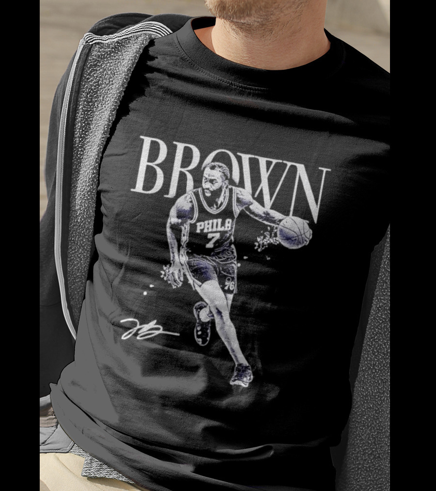 Brown 7 Philadelphia 76ers Basketball Player Halftone T-Shirt