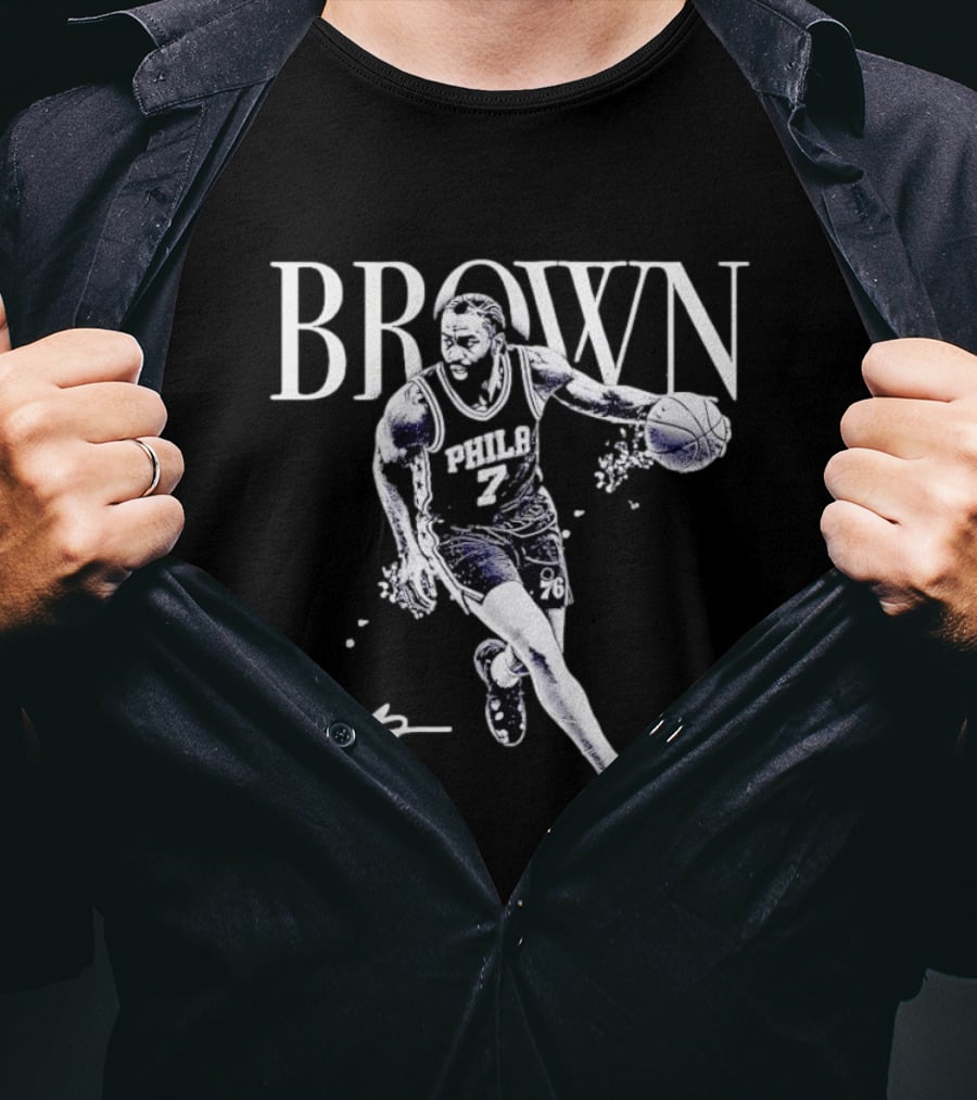 Brown 7 Philadelphia 76ers Basketball Player Halftone T-Shirt