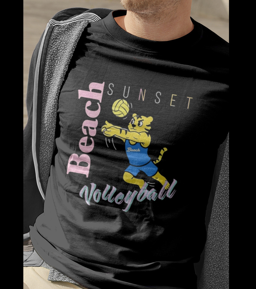 Beach Sunset Volleyball Tiger Jeff Cole T-Shirt