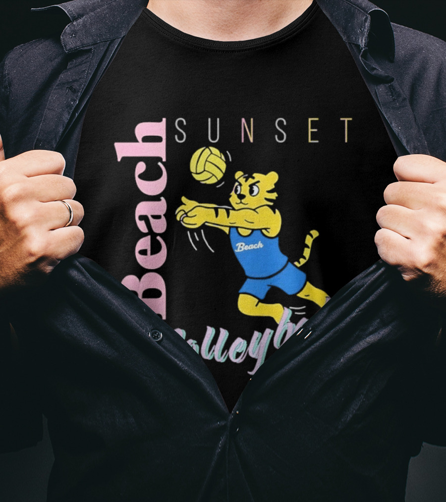 Beach Sunset Volleyball Tiger Jeff Cole T-Shirt