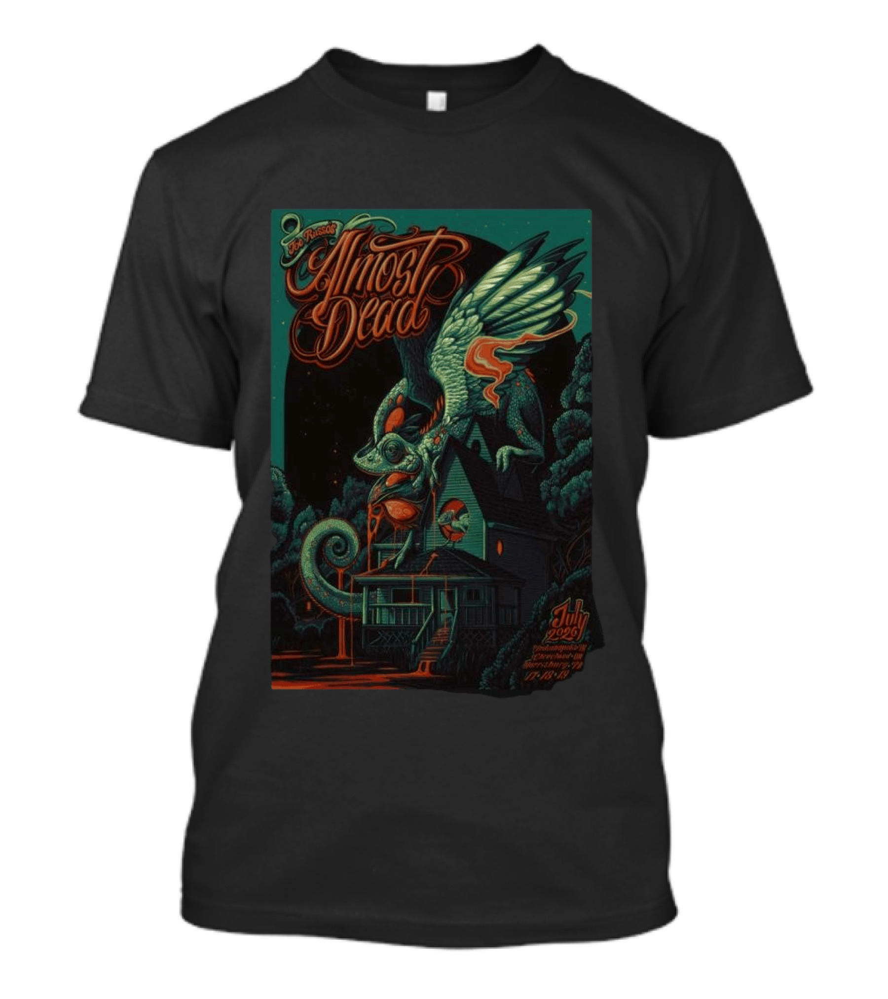 Joe Russo's Almost Dead July 2026 Indianapolis Cleveland Heights Harrisburg Winged Chameleon House T-Shirt