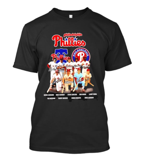 Philadelphia Phillies Legends Ashburn Schmidt Carlton Boone Bowa McGraw Maddox Roberts Luzinski Signatures Vintage Players T-Shirt