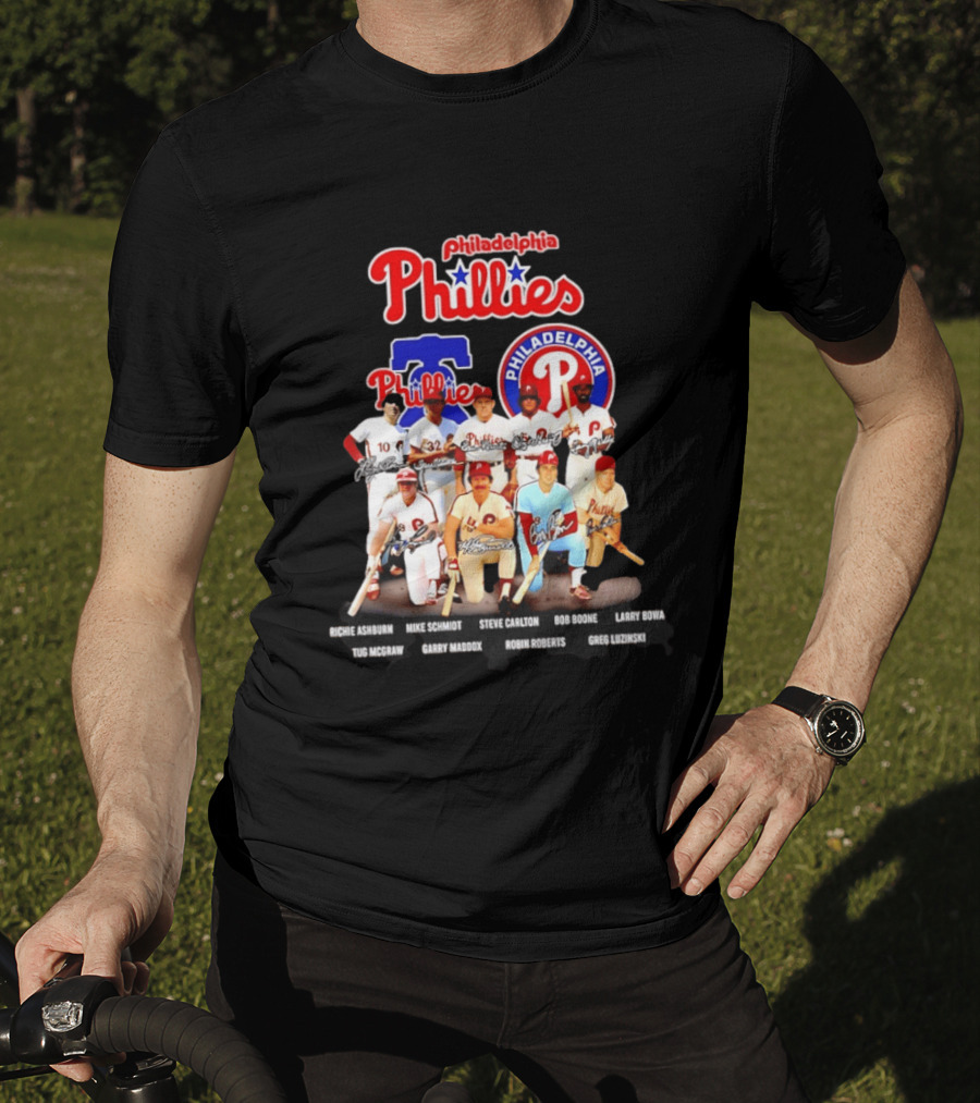 Philadelphia Phillies Legends Ashburn Schmidt Carlton Boone Bowa McGraw Maddox Roberts Luzinski Signatures Vintage Players T-Shirt