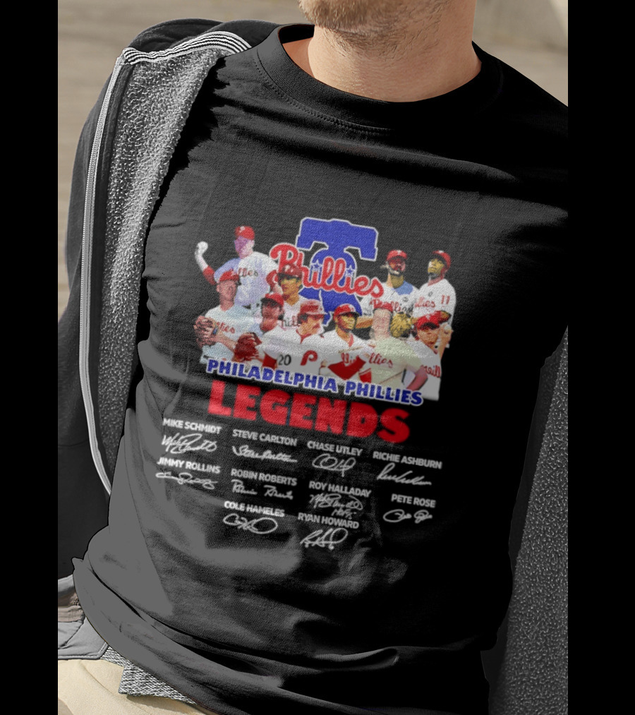Philadelphia Phillies Legends Collage Team Signatures T-Shirt