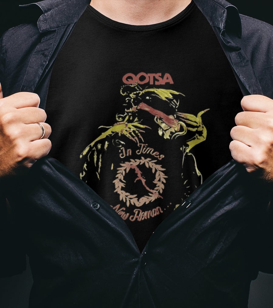 QOTSA In Times New Roman Band Circular Hand Pointer T-Shirt