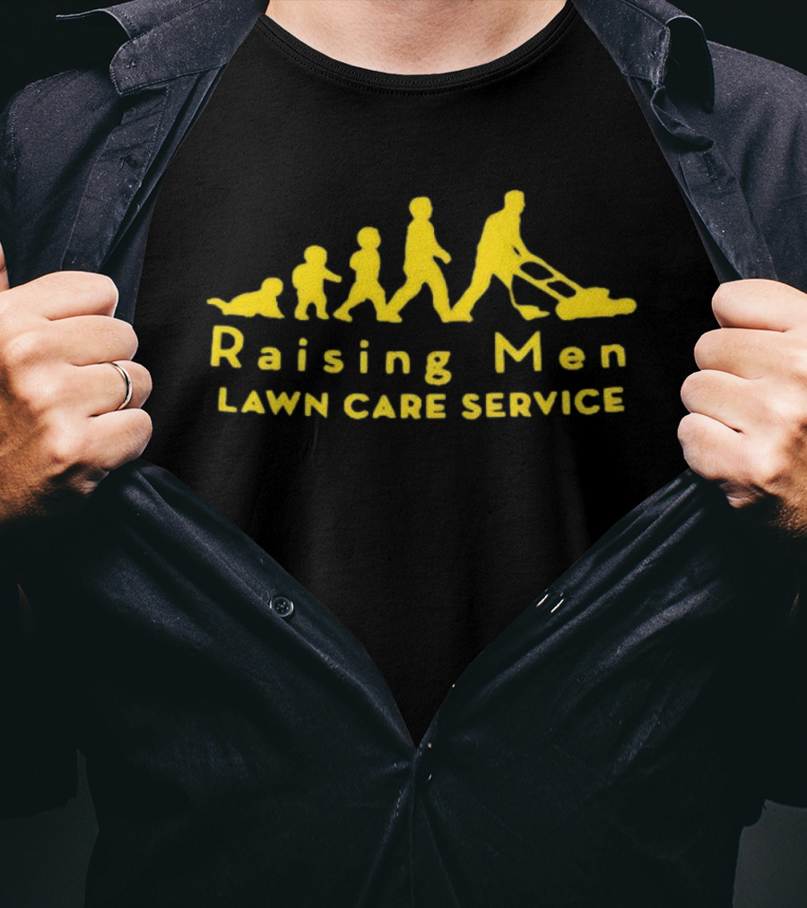 Raising Men Lawn Care Service Family Mowing Progression T-Shirt