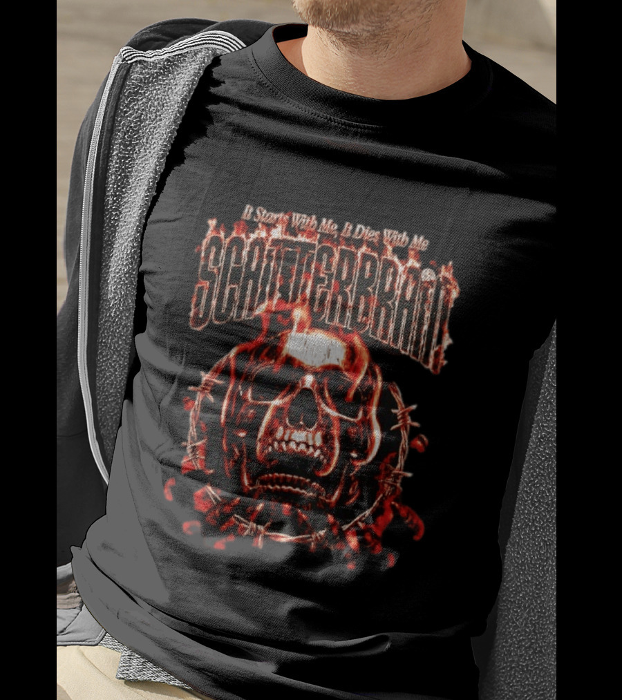 Scatterbrain Skull Barbed Wire It Starts With Me It Dies With Me T-Shirt