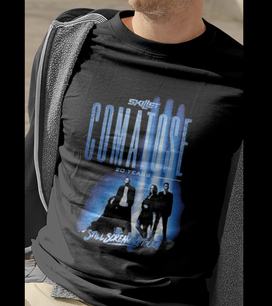 Skillet Comatose 20 Years Still Screaming Tour 2026 Band Silhouette Blue T-Shirt