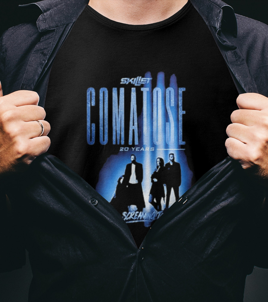 Skillet Comatose 20 Years Still Screaming Tour 2026 Band Silhouette Blue T-Shirt