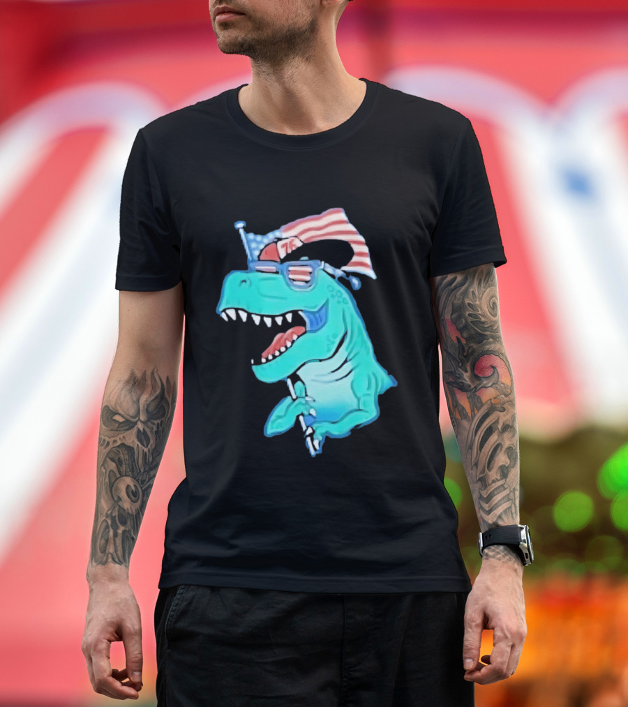 Patriotic Rex American Flag Sunglasses 76 Dinosaur T-Shirt