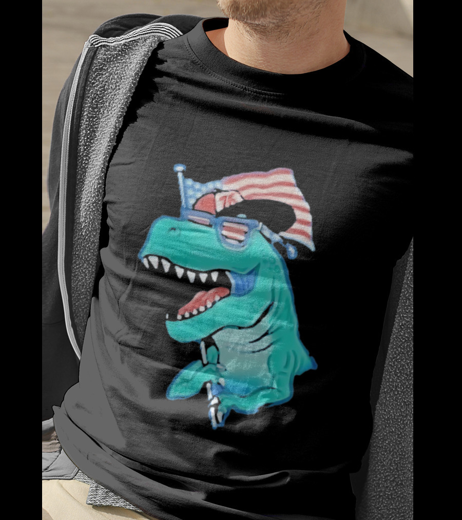 Patriotic Rex American Flag Sunglasses 76 Dinosaur T-Shirt