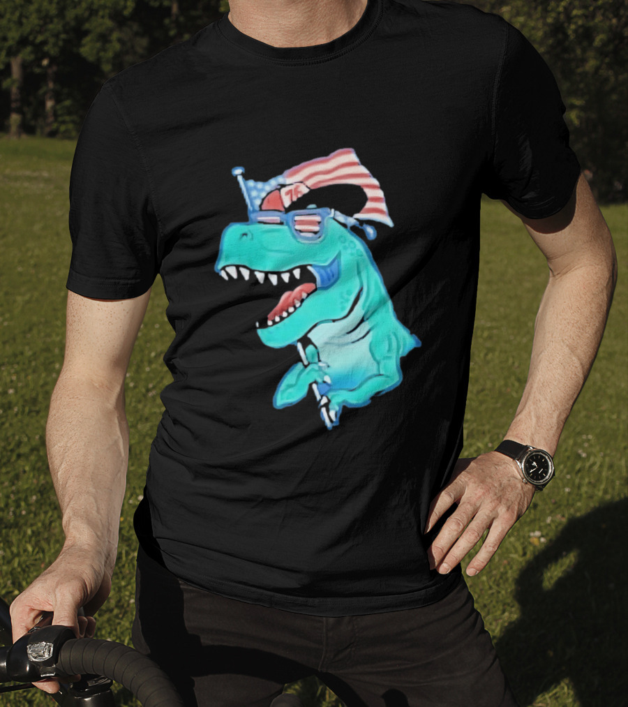 Patriotic Rex American Flag Sunglasses 76 Dinosaur T-Shirt