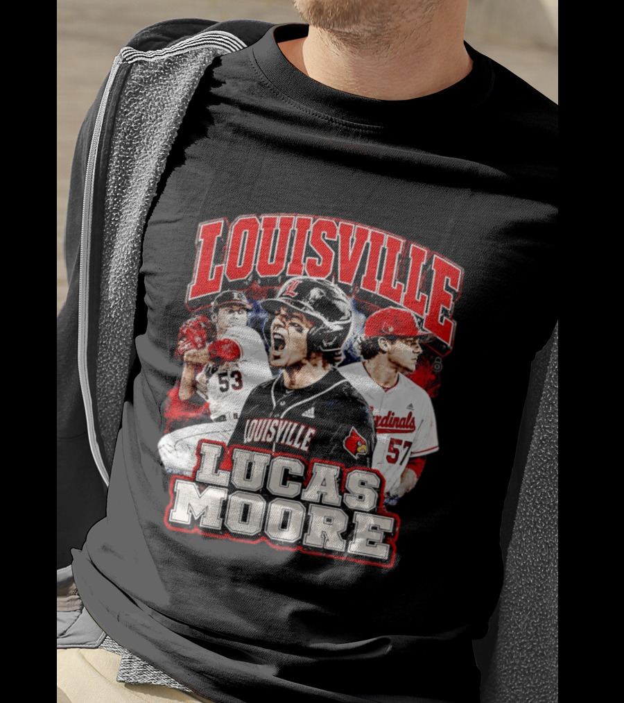 Lucas Moore Louisville Cardinals Baseball Players Dynamic Action T-Shirt