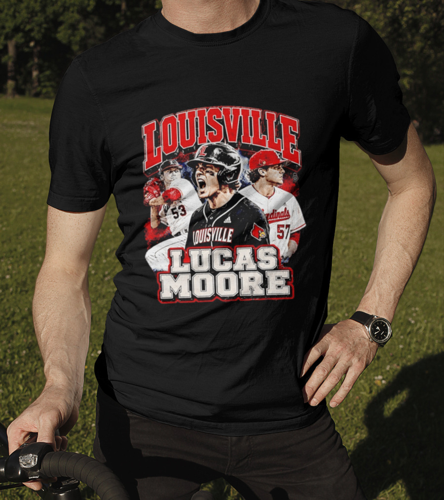 Lucas Moore Louisville Cardinals Baseball Players Dynamic Action T-Shirt