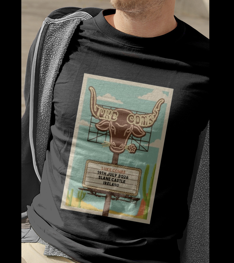 Luke Combs 19th July 2026 Slane Castle Ireland Bullhead Cactus Clouds T-Shirt