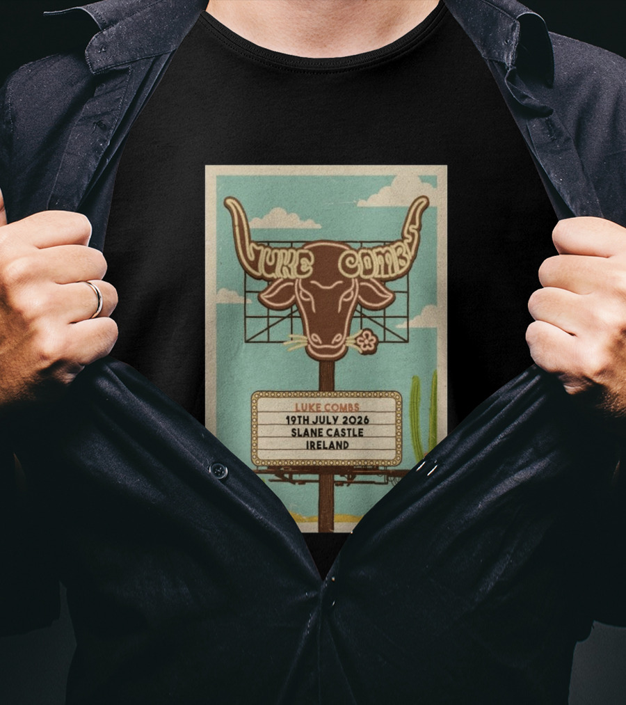 Luke Combs 19th July 2026 Slane Castle Ireland Bullhead Cactus Clouds T-Shirt