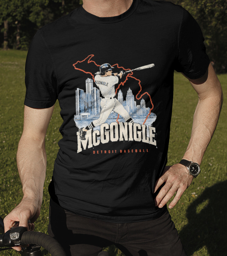 McGonigle Detroit Baseball Vintage Player Retro Skyline T-Shirt