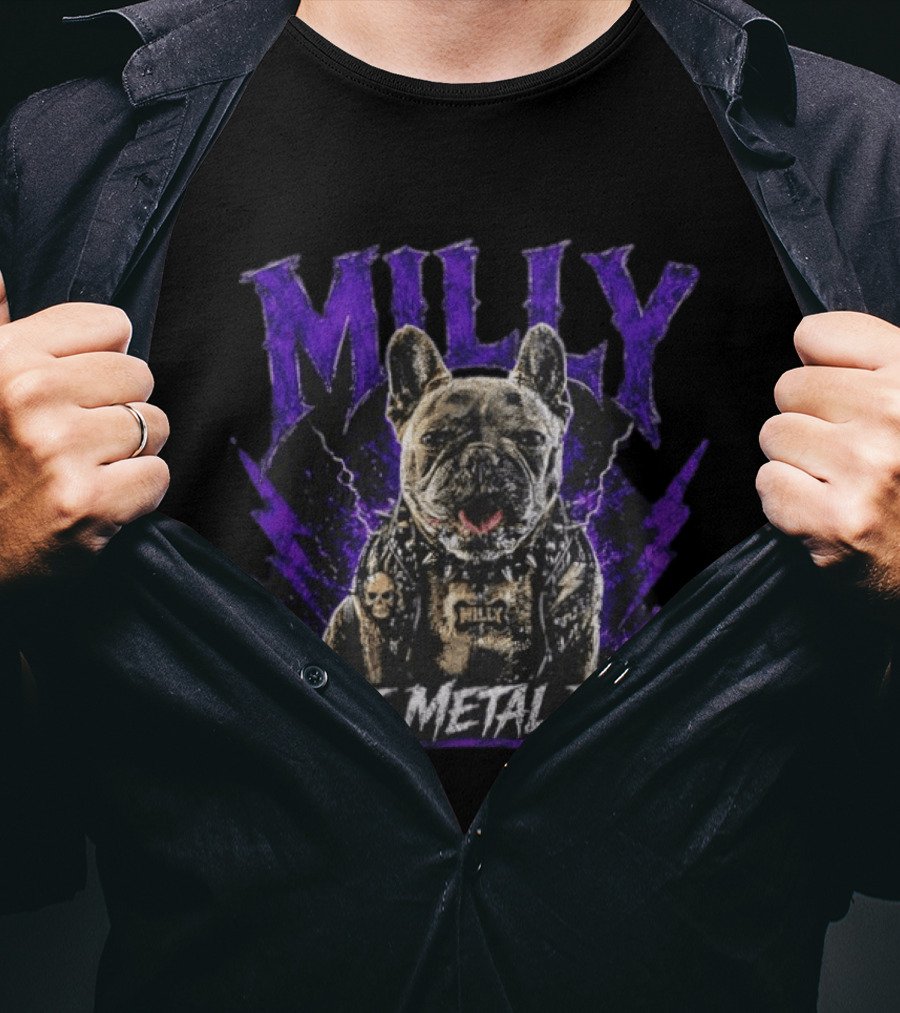 Milly The Metal Dog Purple Lightning Skull Vest Punk Rock T-Shirt
