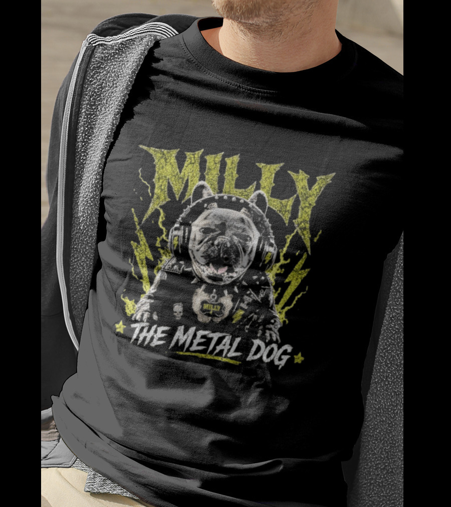 Milly The Metal Dog Headphones Music Yellow Splatter T-Shirt