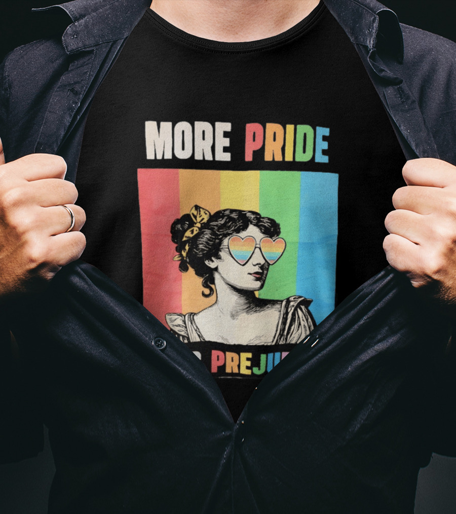 More Pride Less Prejudice Rainbow Heart Sunglasses Regency T-Shirt