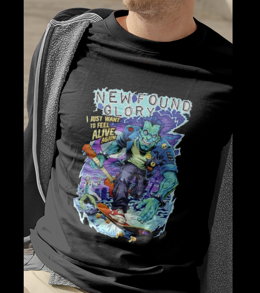New Found Glory I Just Want To Feel Alive Again Frankenstein Skateboard Zombie Punk T-Shirt