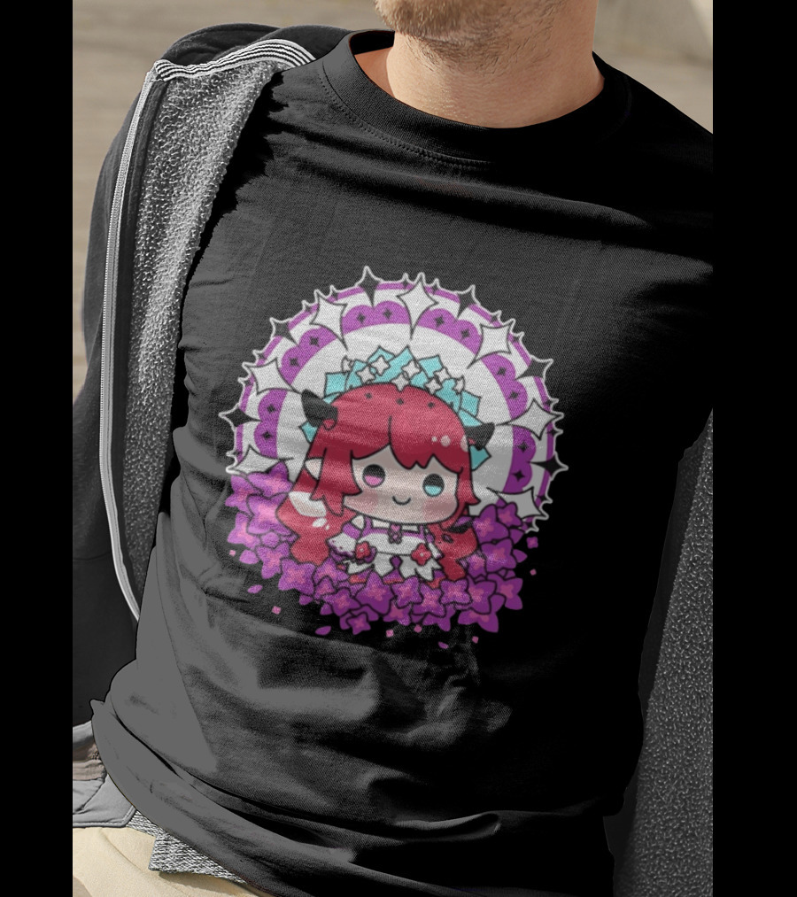 Chibi Hope Pink Hair Cute Anime Character Surrounded By Mandala And Flowers T-Shirt