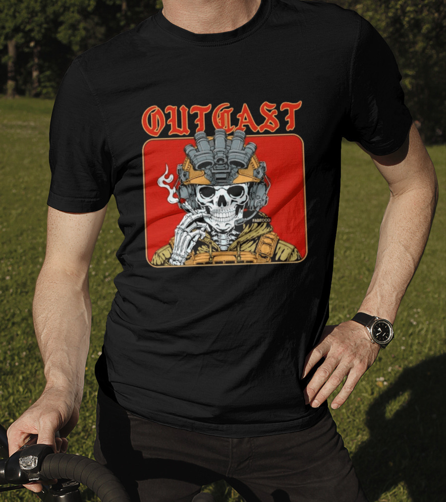 OUTGAST Skull Smoking With Night Vision Goggles FABECOO T-Shirt