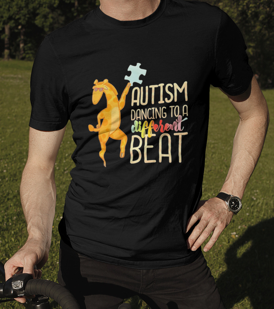 Autism Dancing To A Different Beat Giraffe Puzzle Piece And Sunglasses T-Shirt