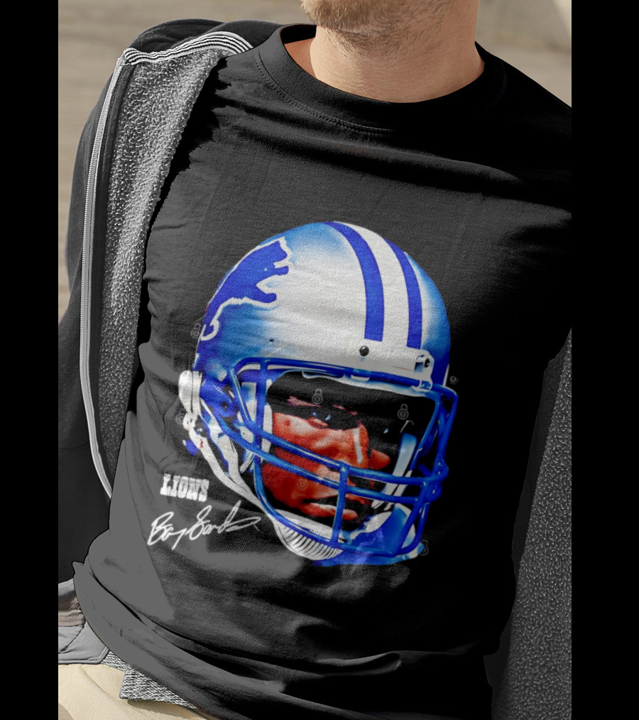 Barry Sanders Detroit Lions Helmet Signature Lions T-Shirt