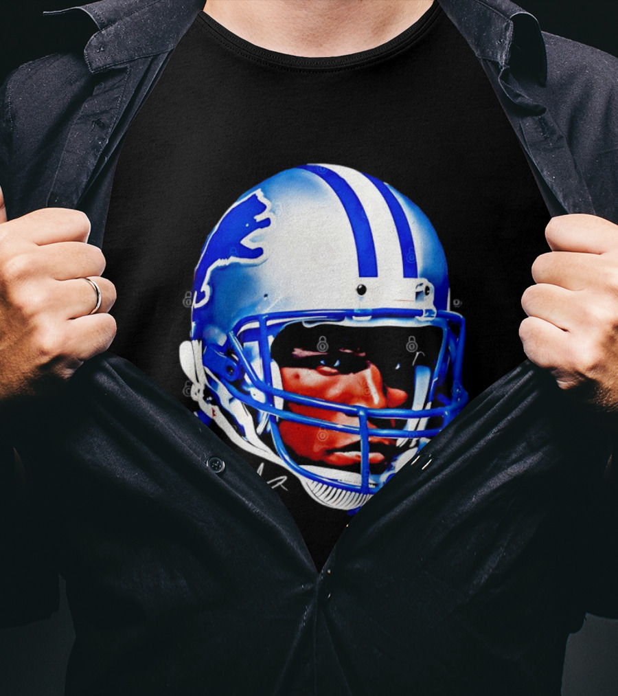Barry Sanders Detroit Lions Helmet Signature Lions T-Shirt