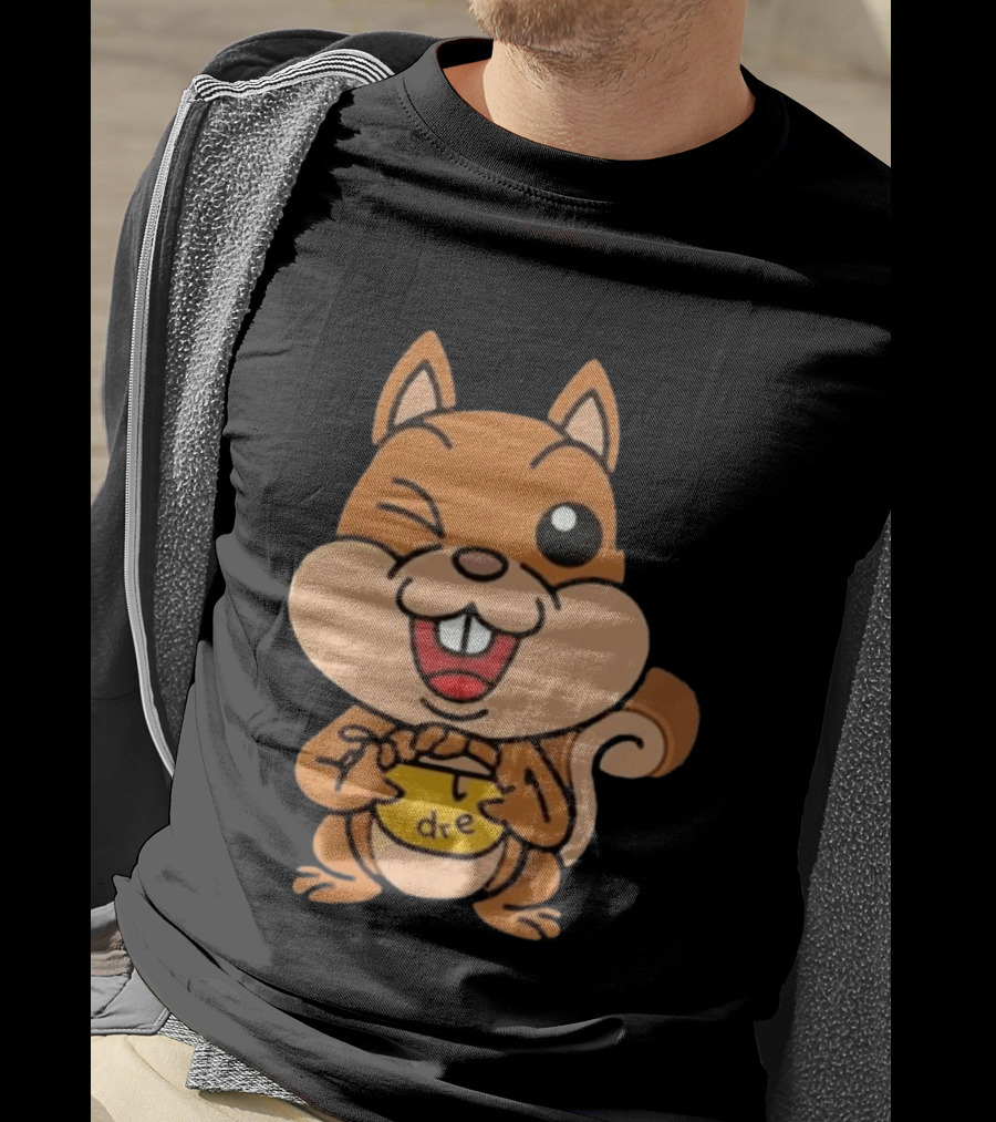 Cartoon Squirrel Holding Yellow Object With "dre" T-Shirt