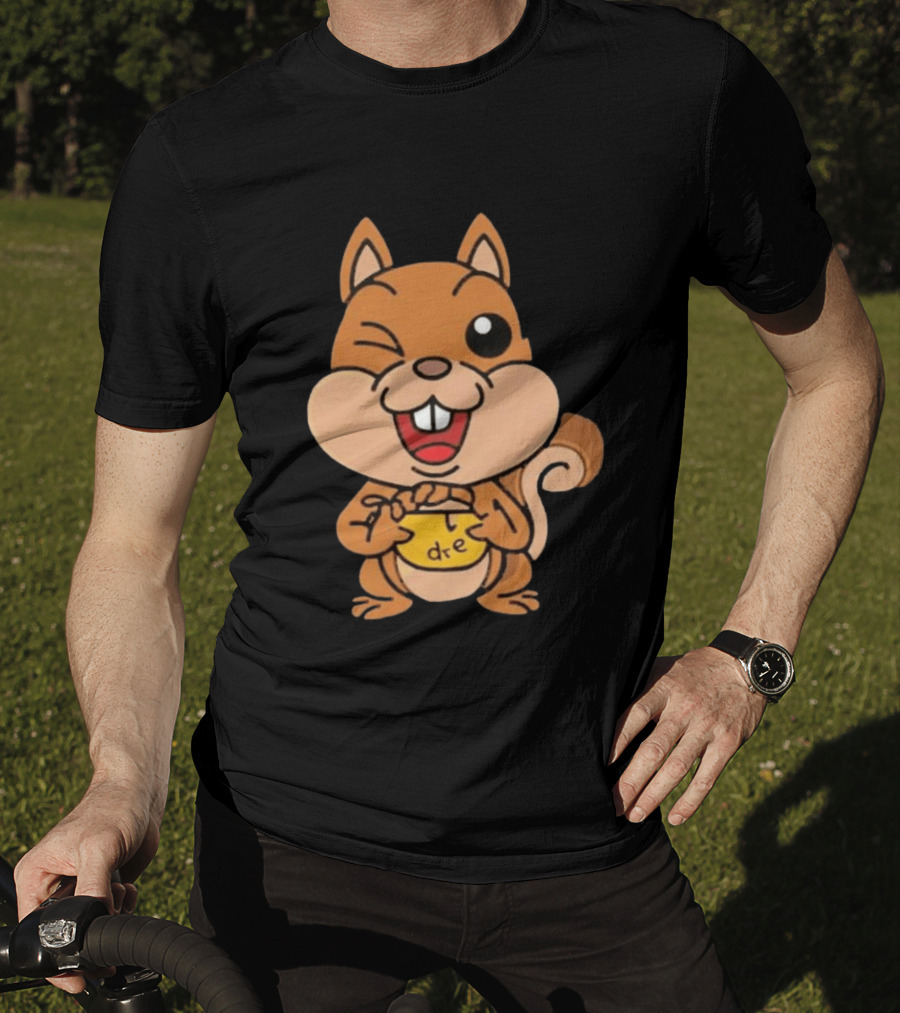 Cartoon Squirrel Holding Yellow Object With "dre" T-Shirt