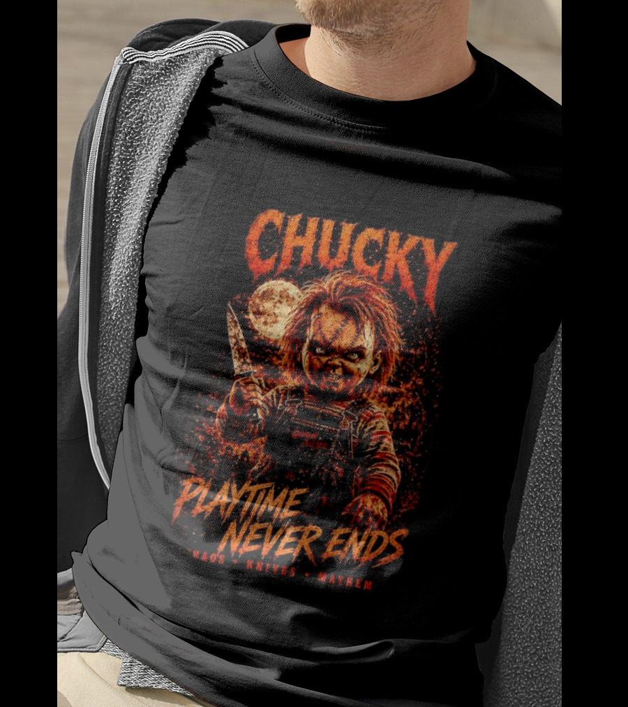 Chucky Playtime Never Ends Chaos Knives Mayhem T-Shirt