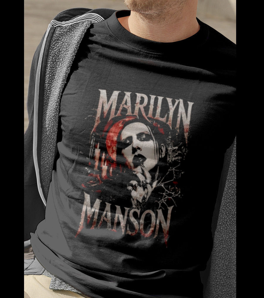 Marilyn Manson Gothic Candlelight Portrait With Blood Red Accents T-Shirt