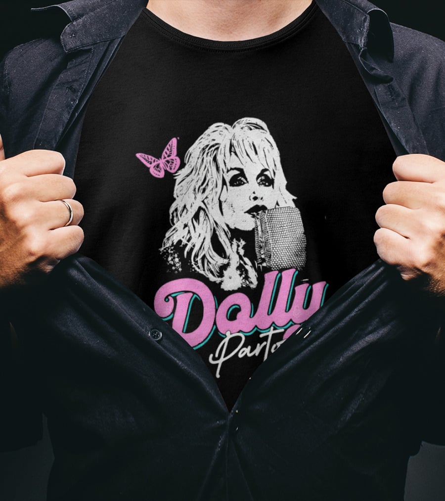 Dolly Parton Butterfly Pink Script T-Shirt