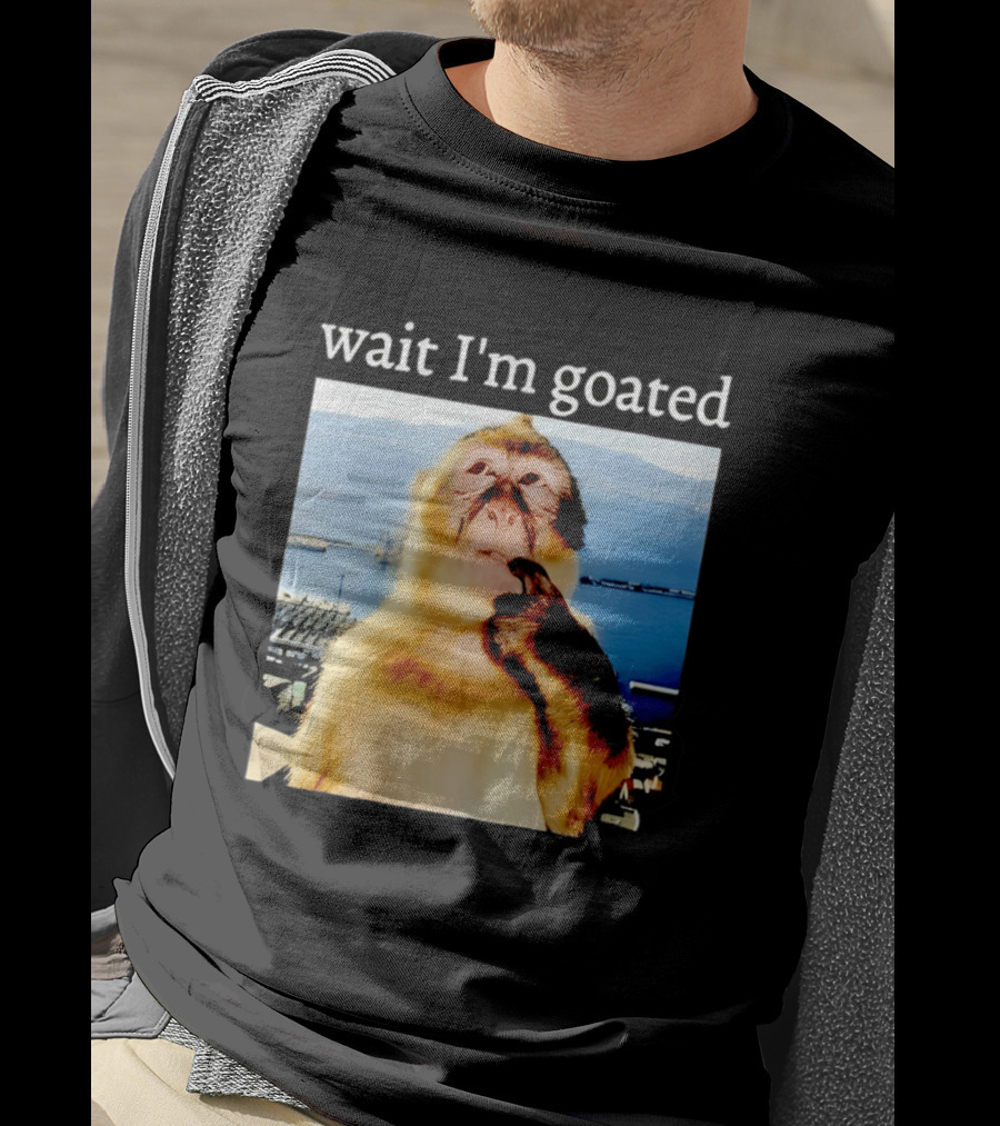 Wait I'm Goated Monkey Meme Coastal View Playful Expression T-Shirt