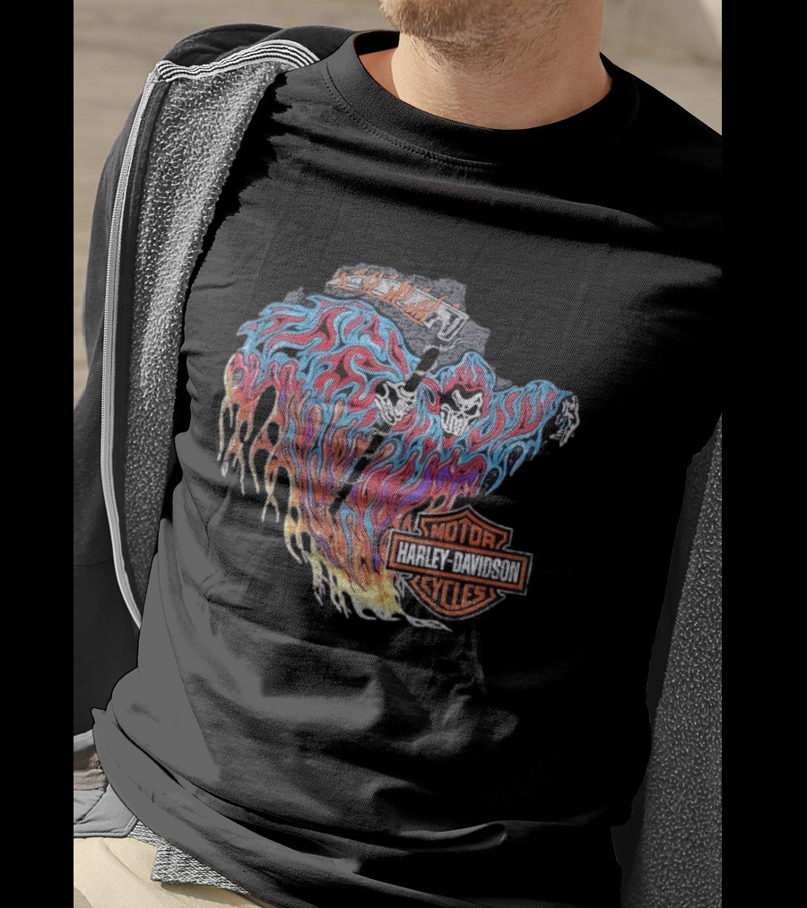 Warren Lotas Harley Davidson Reaper Flames Motor Cycles T-Shirt