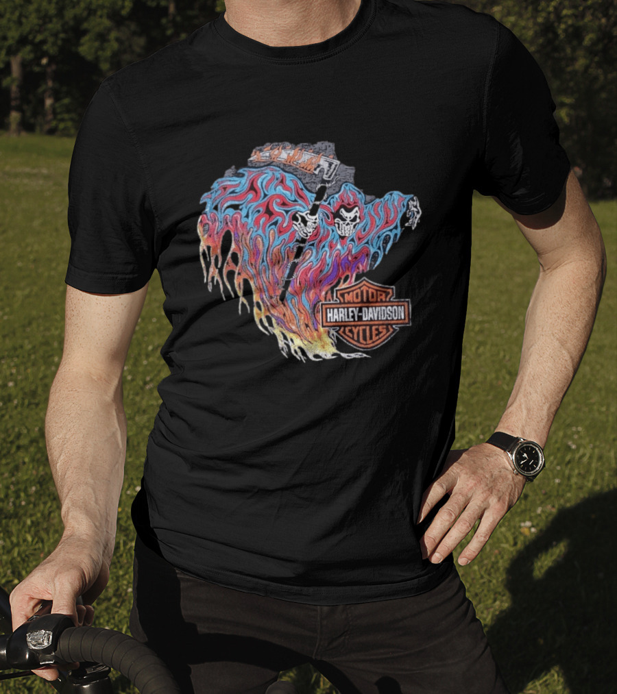 Warren Lotas Harley Davidson Reaper Flames Motor Cycles T-Shirt
