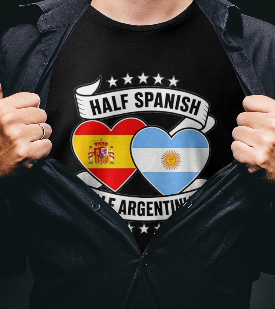 Half Spanish Half Argentinian Heart Flags Banner Star T-Shirt