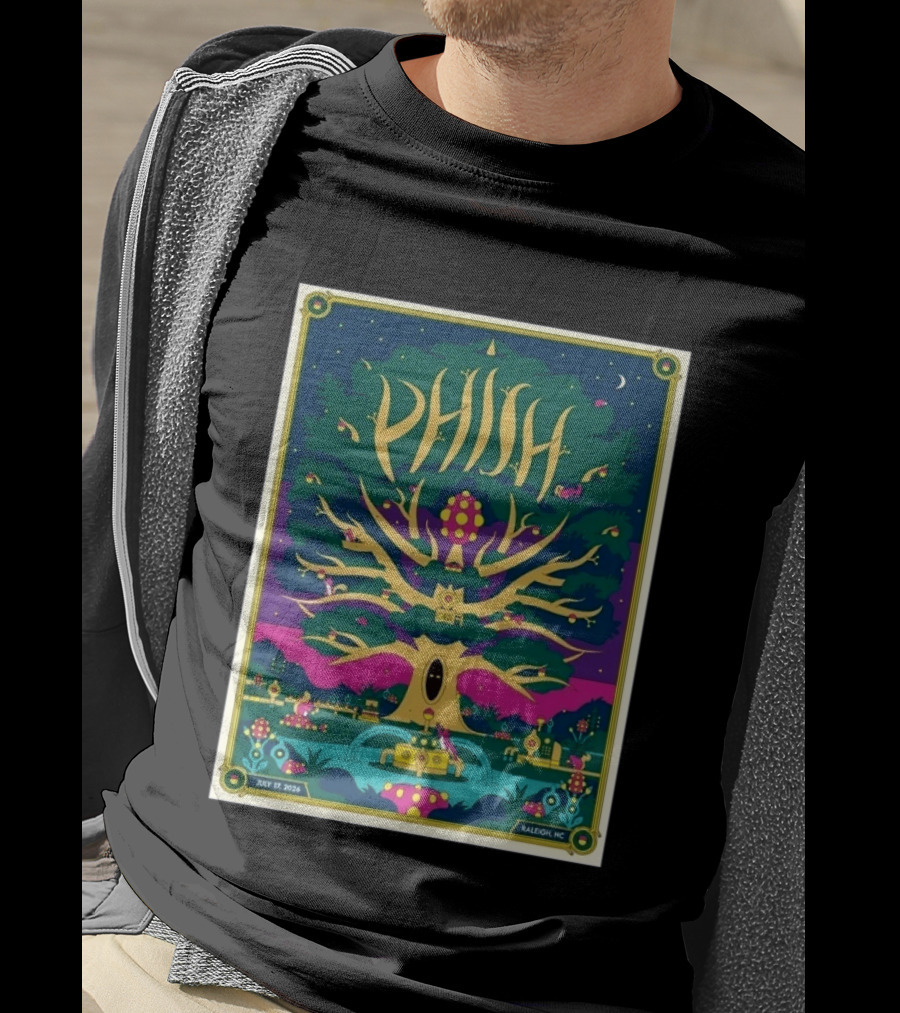 Phish July 17 2026 Raleigh North Carolina Event Tree Fountain Night Sky T-Shirt
