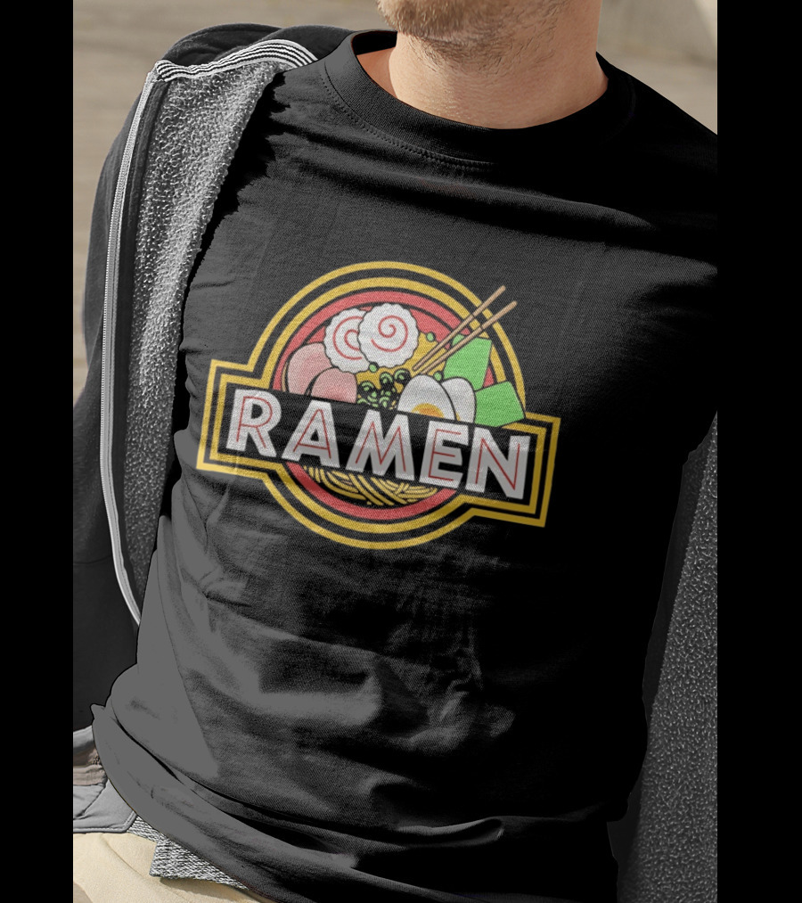 Ramen Jurassic Park Japanese Food Logo Parody With Noodles And Chopsticks T-Shirt