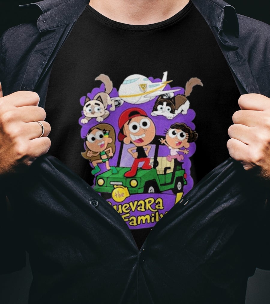 The Guevara Family Cartoon Adventure With Pets And Airplane T-Shirt