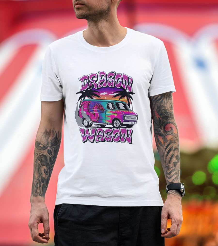 Dragon Wagon Van Tie Dye Sunset With Palm Trees T-Shirt
