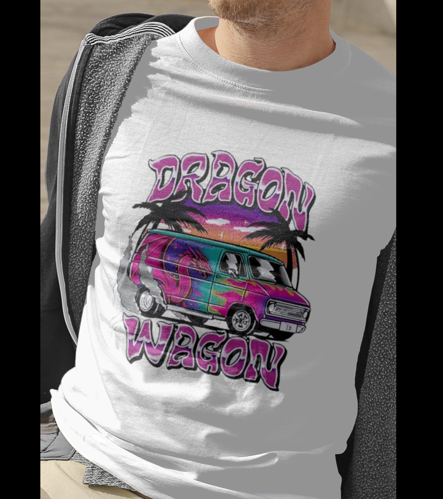Dragon Wagon Van Tie Dye Sunset With Palm Trees T-Shirt
