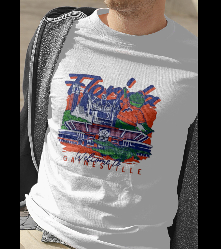 Florida Gators Welcome To Gainesville Stadium And Mascot Collage T-Shirt