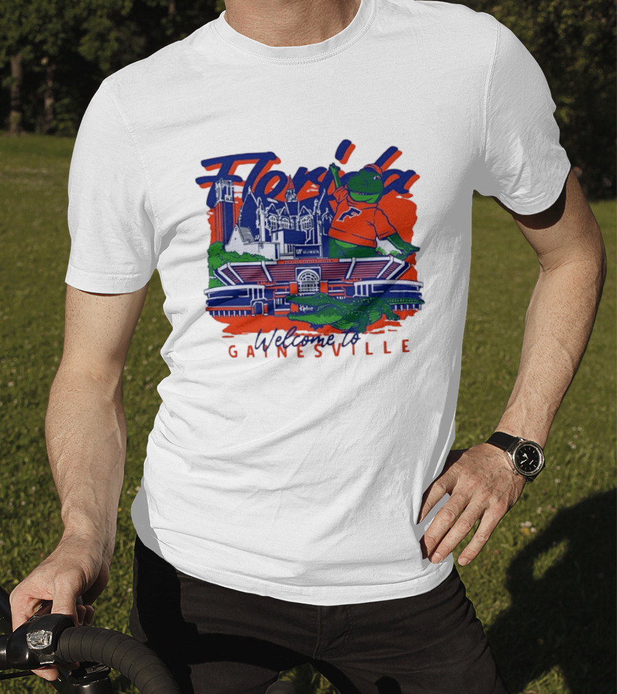 Florida Gators Welcome To Gainesville Stadium And Mascot Collage T-Shirt