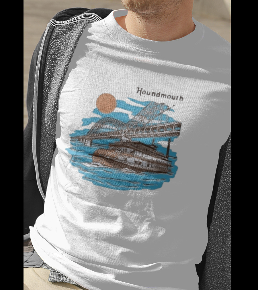 Houndmouth Riverboat Under Bridge With Sun And Waves T-Shirt