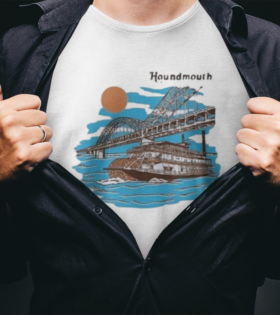 Houndmouth Riverboat Under Bridge With Sun And Waves T-Shirt