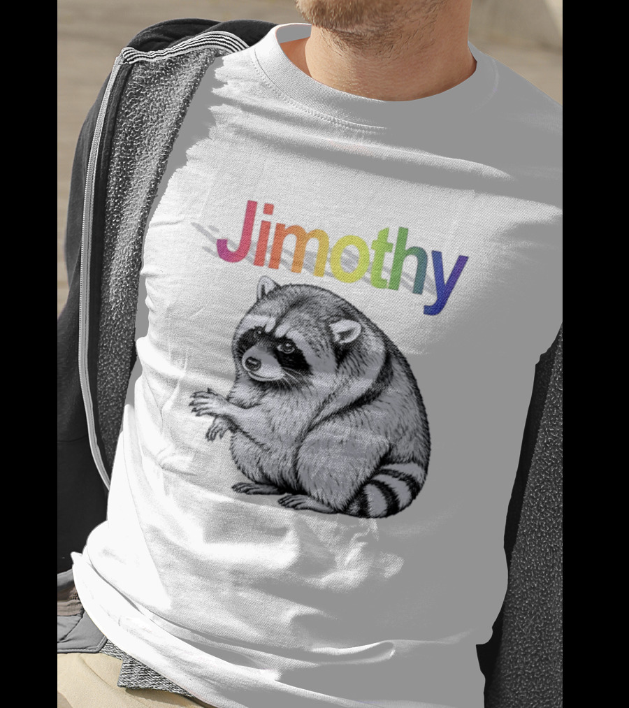 Jimothy Raccoon Rainbow Text With Illustrated Animal T-Shirt